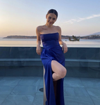Sexy Strapless Royal Blue Slit Prom Dress Long Evening Dress  Y7642