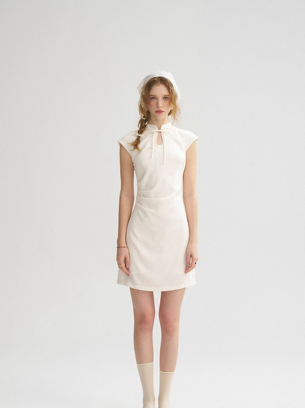 New Chinese style white dress short cheongsam skirt R2799