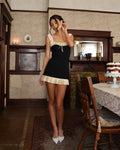 Black suspender skirt hem pleated slim-fit A-line skirt homecoming dress R2518