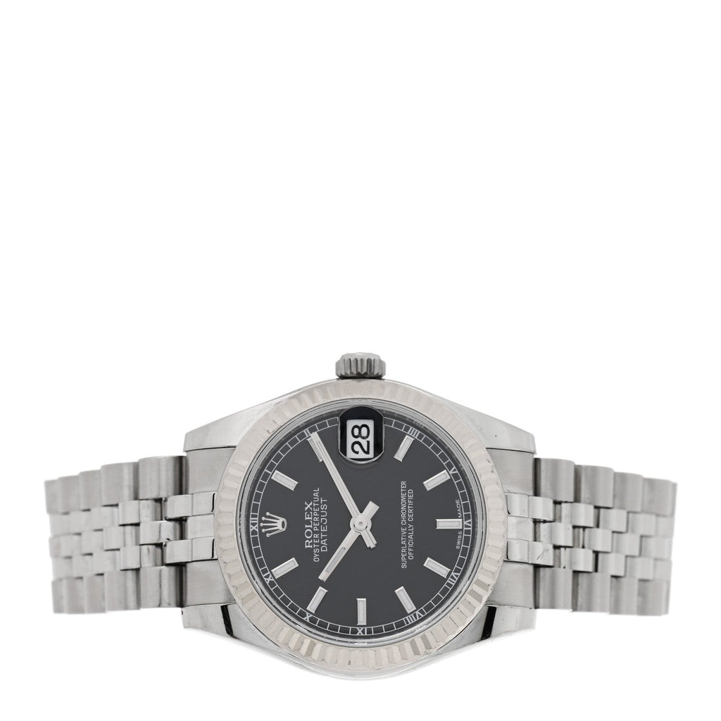 Stainless Steel 18K White Gold 31mm Oyster Perpetual Datejust Watch Black 178274