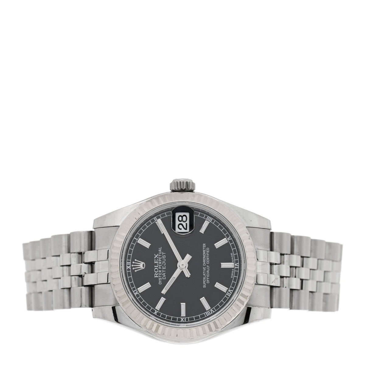 Stainless Steel 18K White Gold 31mm Oyster Perpetual Datejust Watch Black 178274
