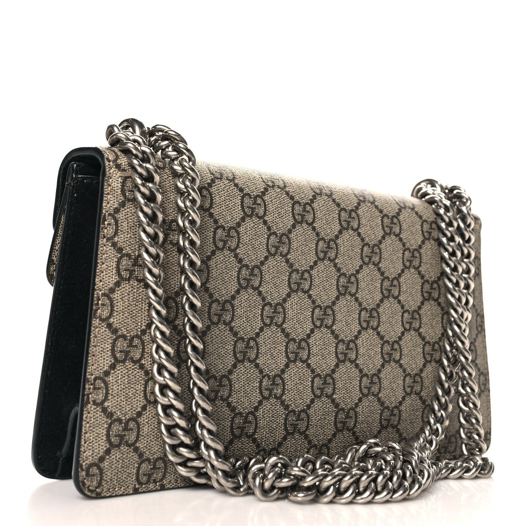 GG Supreme Monogram Suede Crystal Small Dionysus Shoulder Bag Beige Ebony Black