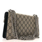 GG Supreme Monogram Suede Crystal Small Dionysus Shoulder Bag Beige Ebony Black