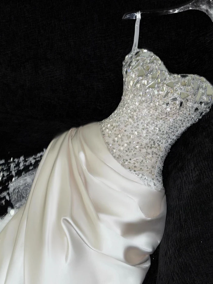 Ivory Beaded Long Prom Dress Sexy Evening Party Gown Birthday Dress