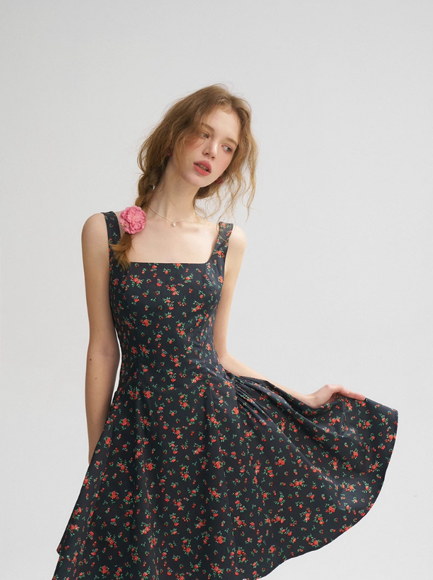 French Retro Floral Sling Dress Sleeveless Short Skirt R2802