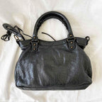 Balenciaga Black Leather Motocross Classic Town Satchel