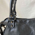 Balenciaga Black Leather Motocross Classic Town Satchel