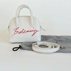 Balenciaga White Mini Ville Bag with Red Logo