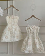 White suspenders three-dimensional flower slim pattern A-line skirt homecoming dress R2553