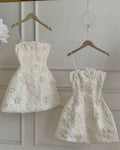 White suspenders three-dimensional flower slim pattern A-line skirt homecoming dress R2553