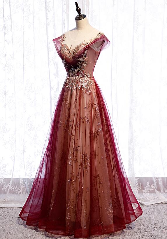 Beautiful Gradient Tulle Sweetheart A-Line Prom Dresses, Charming Prom Gowns