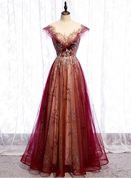 Beautiful Gradient Tulle Sweetheart A-Line Prom Dresses, Charming Prom Gowns