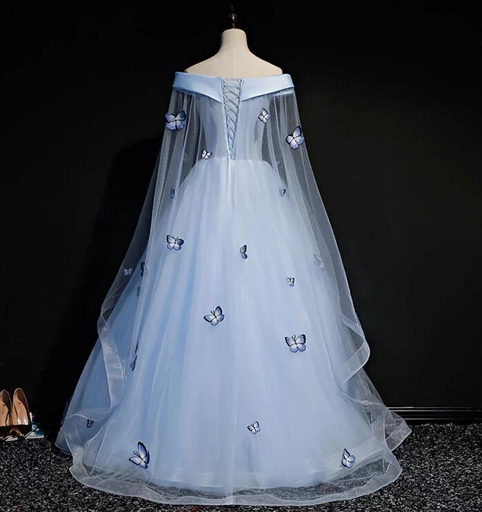 Beautiful Light Blue Ball Gowns Lace-Up Prom Dress, Blue Prom Dresses