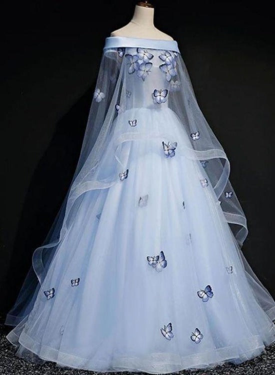 Beautiful Light Blue Ball Gowns Lace-Up Prom Dress, Blue Prom Dresses