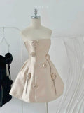 Champagne Satin Tube Top 3D Flower Slim Princess Tutu Skirt homecoming dress R2574