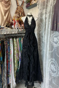 Black Halter V Neck Long Prom Dresses,Long Prom Gown