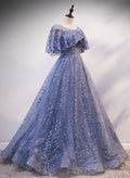 Blue Elegant A-Line Long Prom Dress, Blue Prom Gowns Graduation Dresses