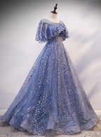 Blue Elegant A-Line Long Prom Dress, Blue Prom Gowns Graduation Dresses