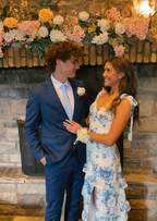 Blue Elegant A-Line Layered Chiffon Floral Backless Long Ball Gowns Prom Dress Prom Dress Graduation Dresses