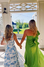 Blue Elegant A-Line Layered Chiffon Floral Backless Long Ball Gowns Prom Dress Prom Dress Graduation Dresses
