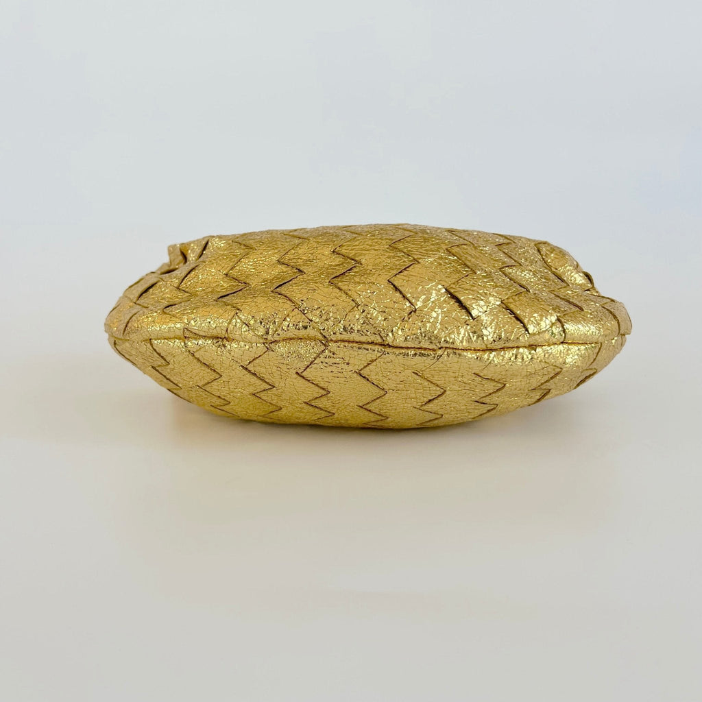Bottega Veneta Metallic Gold Intrecciato Leather Mini BV Jodie Bag