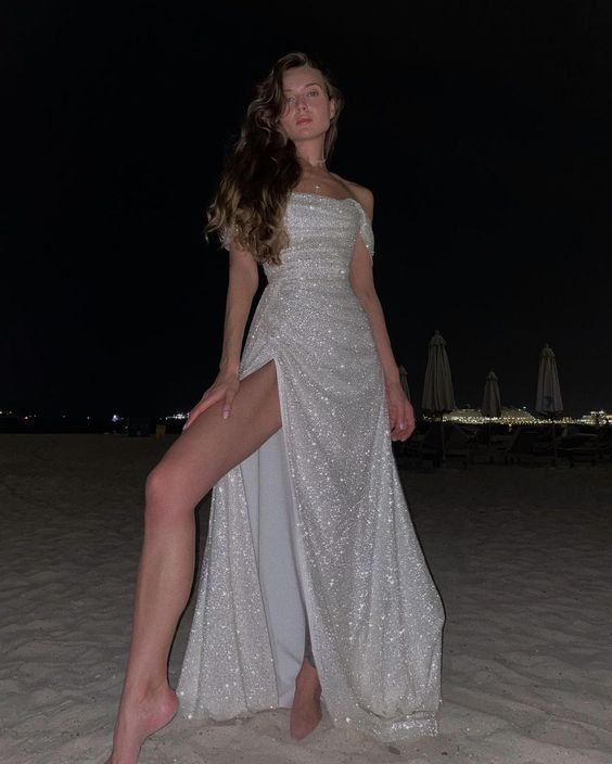Bling A Line Off the Shoulder Long Prom Party Dress with Split Front    cg24825