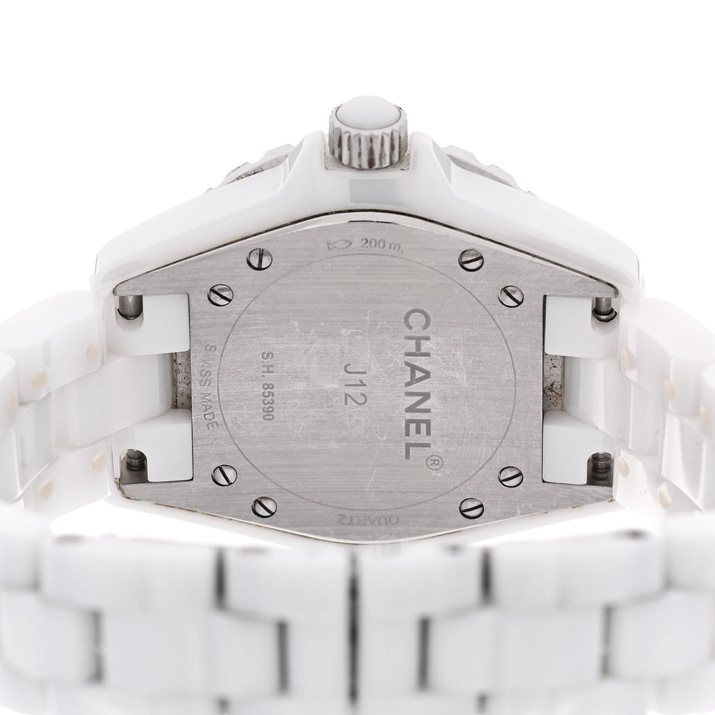Stainless Steel Ceramic Diamond Mother of Pearl 33mm J12 Quartz Watch White