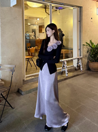 Fairy three-dimensional rose French top high waist A-line skirt gentle outfit two-piece suit R1702