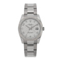 Stainless Steel 18K White Gold Diamond 34mm Oyster Perpetual Date Watch Silver 115234