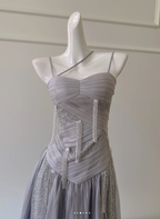 Classy Purple Sequins Tulle Beaded Tassel Prom Dress A Line Evening Dress Y8586