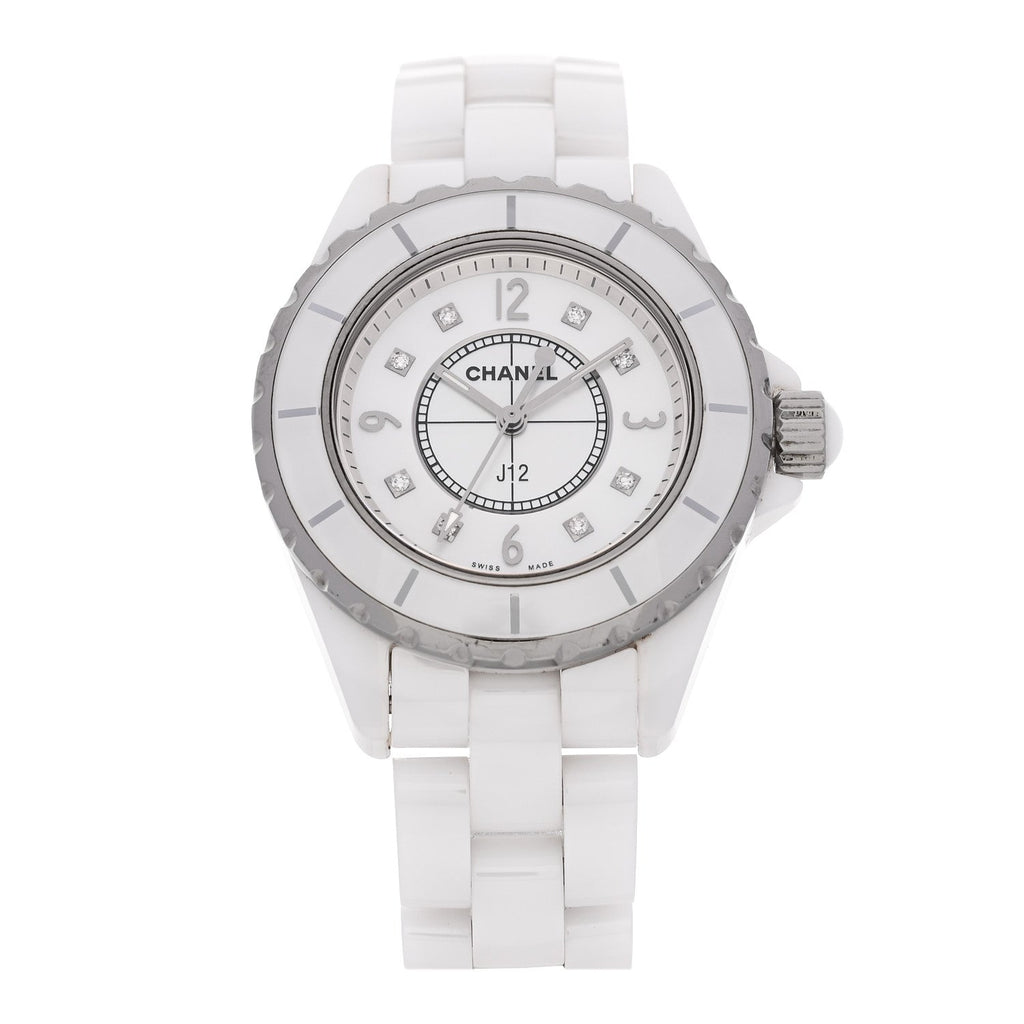 Stainless Steel Ceramic Diamond Mother of Pearl 33mm J12 Quartz Watch White