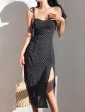 French retro waist slimming sexy side slit suspender dress holiday long skirt R2814
