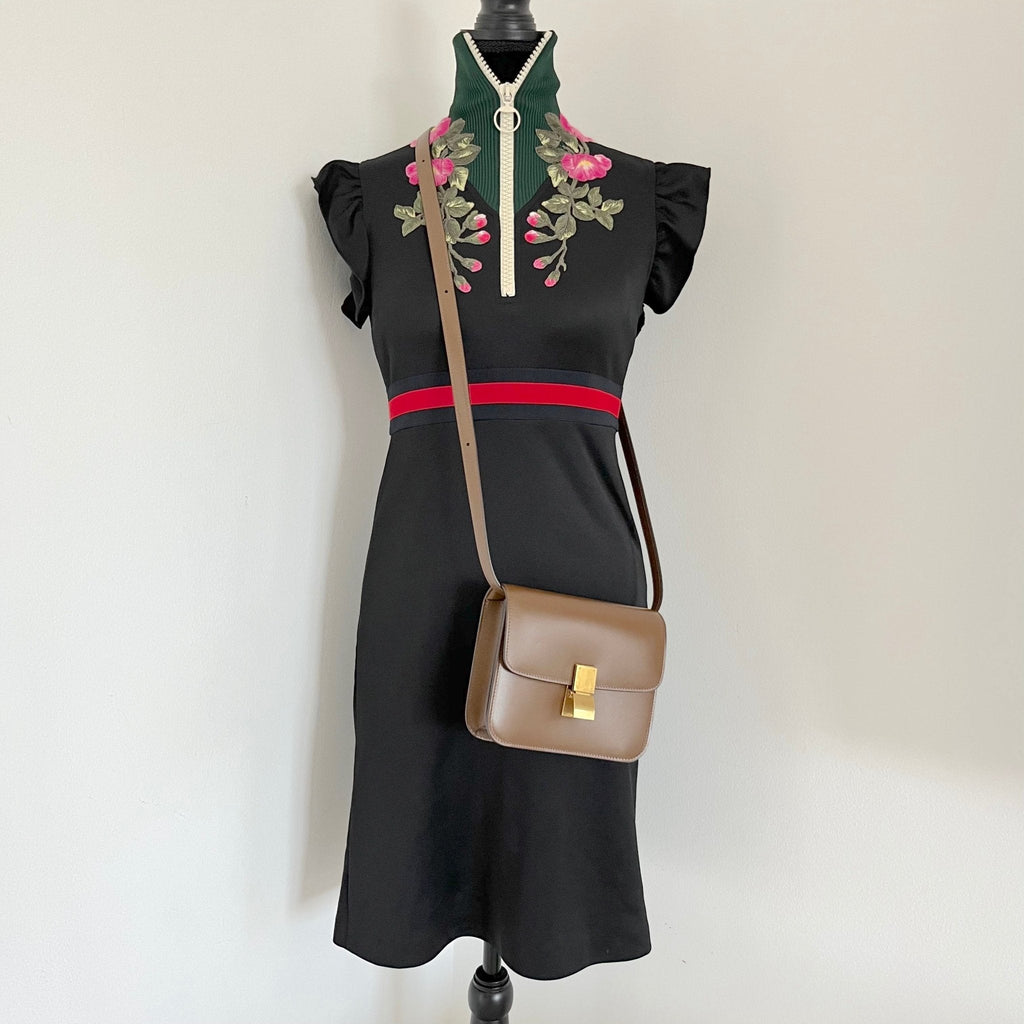 Celine brown leather teen box bag with detachable strap