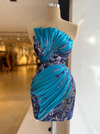 Blue irregular neckline slim waist hip sexy homecoming dress R2482