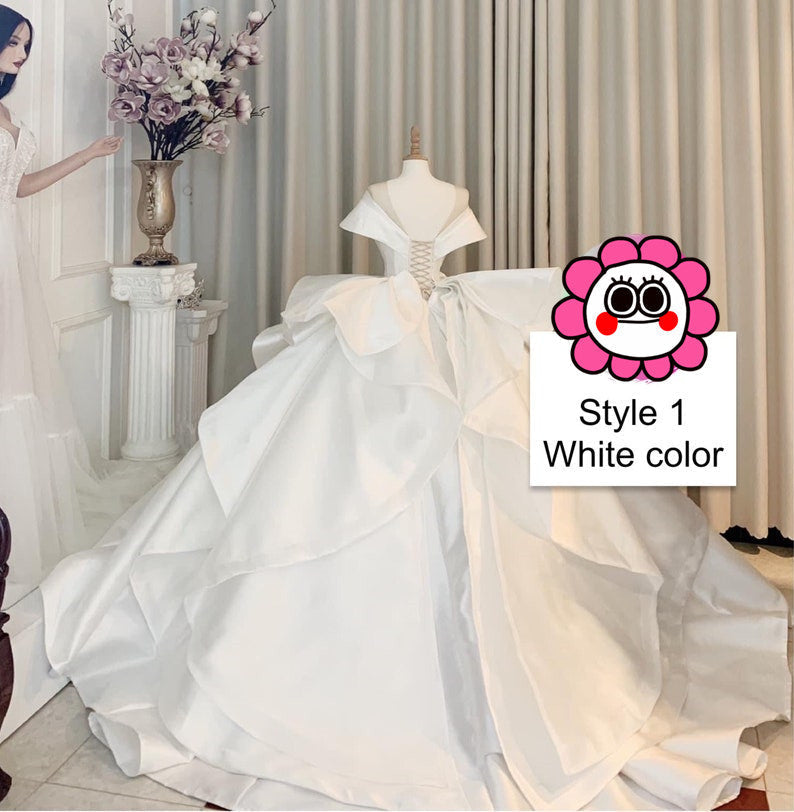 Charming red or white princess V neck satin ball gown wedding dress - various styles  C2154
