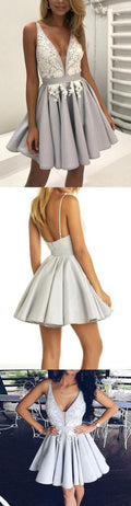 Homecoming dress,Homecoming dresses,silver homecoming dresses,v neck homecoming dress  cg10049