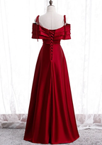 2021 BURGUNDY SATIN BEADS LONG PROM DRESS BURGUNDY EVENING DRESS   cg10280
