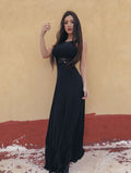 Sleeveless Long Evening Dress with Sheer Waist and Neckline Long Prom Dress   cg10319