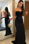 Elegant Sweetheart Mermaid Black Long Prom Dress with Sequins   cg10435