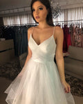 V Neck White Prom Dresses    cg10657