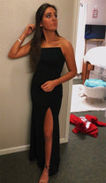 Simple Black Long Prom Dress With Split    cg10776