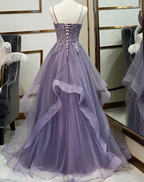 Tulle Long V-Neckline Straps Layers Prom Dress, Evening Gown Formal Dress   cg10787