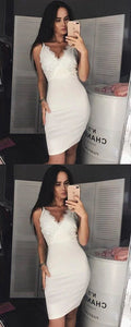 Sexy V neckline White Lace Short Party Dress Homecoming Dress   cg10791