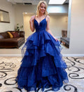 Blue v neck tulle prom gown formal dress   cg11028