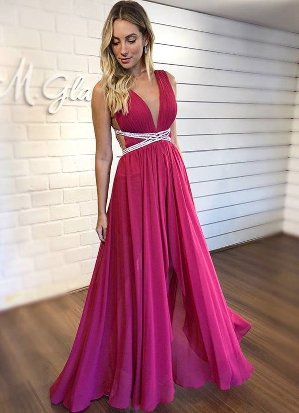 Charming Prom Dress,A-Line Prom Gown,Chiffon Evening Dress,V-Neck Prom Gown    cg11086