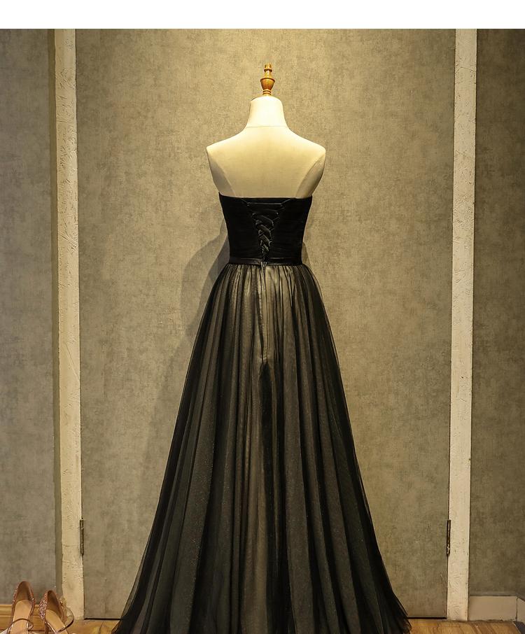 Simple Black Sweetheart A-Line Long Tulle Party Dress, Black Evening Gown Prom Dress   cg11413