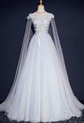 Light Blue Tulle Long Party Gown With Lace Applique, Unique Long Prom Dress   cg11645