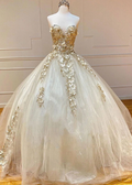 Champagne sweetheart tulle lace long prom gown, tulle formal gown   cg11706