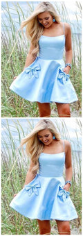A-Line Short Satin Light Blue Homecoming Dress   cg11824
