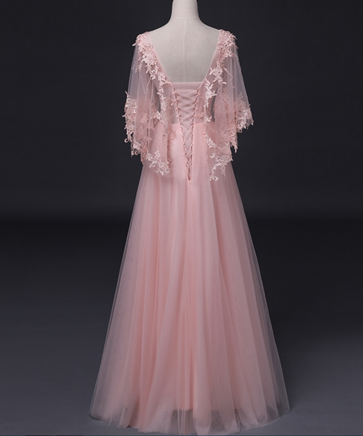 Beautiful Pink V-Neckline Tulle Long Party Dress, Fashionable New Prom Dress   cg11849